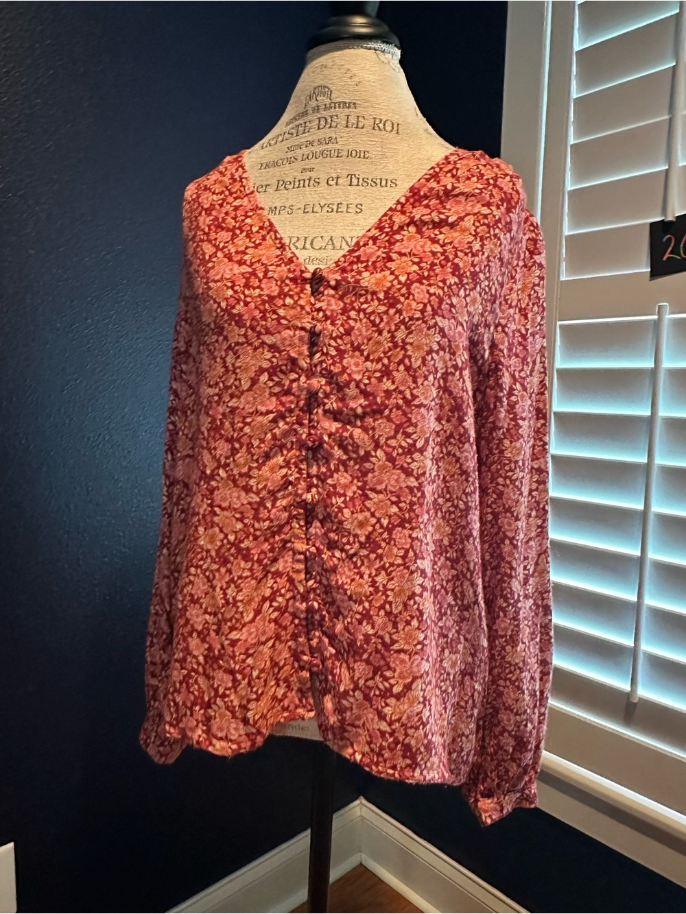 Lucky Brand Red Floral Button-Front V-Neck Tunic